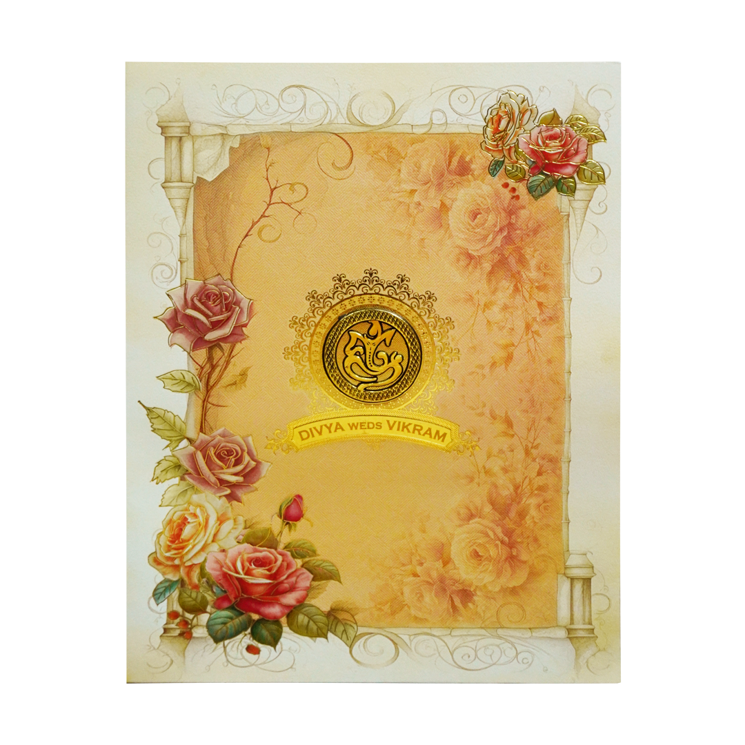 Peach Floral Wedding Card-KNKJ1140