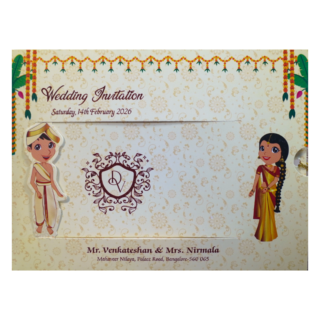 Cream Bride Groom Slide Invitation Card-KNKSP750