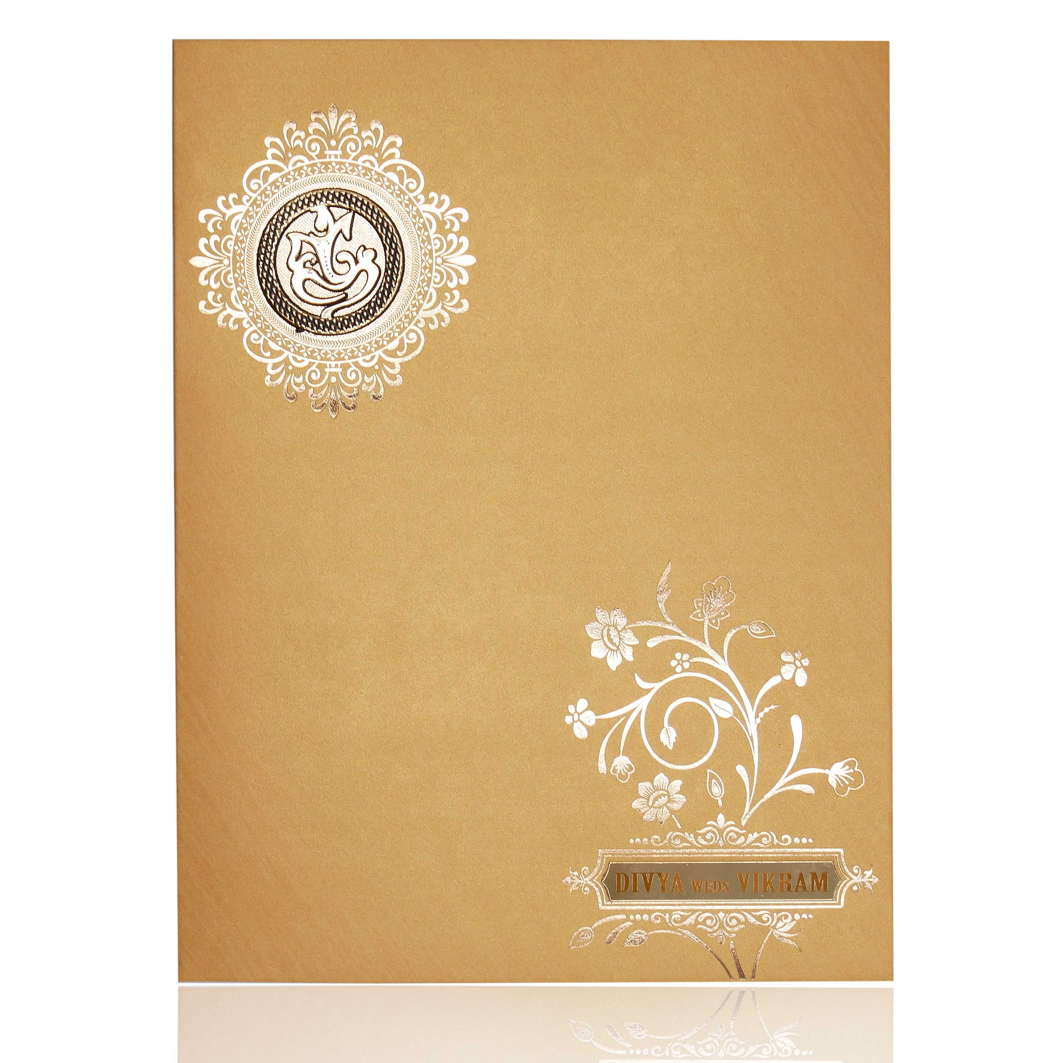 Gold Metallic Floral Print And Ganesha With Gold Foiling-KNR5702G