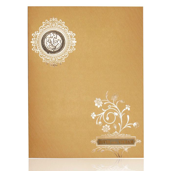 Gold Metallic Floral Print And Ganesha With Gold Foiling-KNR5702G-King of Cards