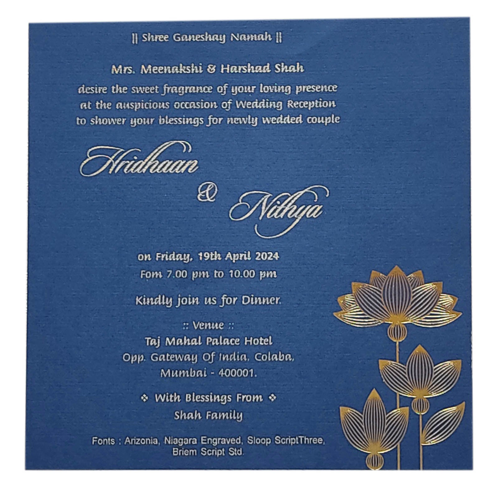 Blue Floral Single Sheet Invitation Card-KRCS6181