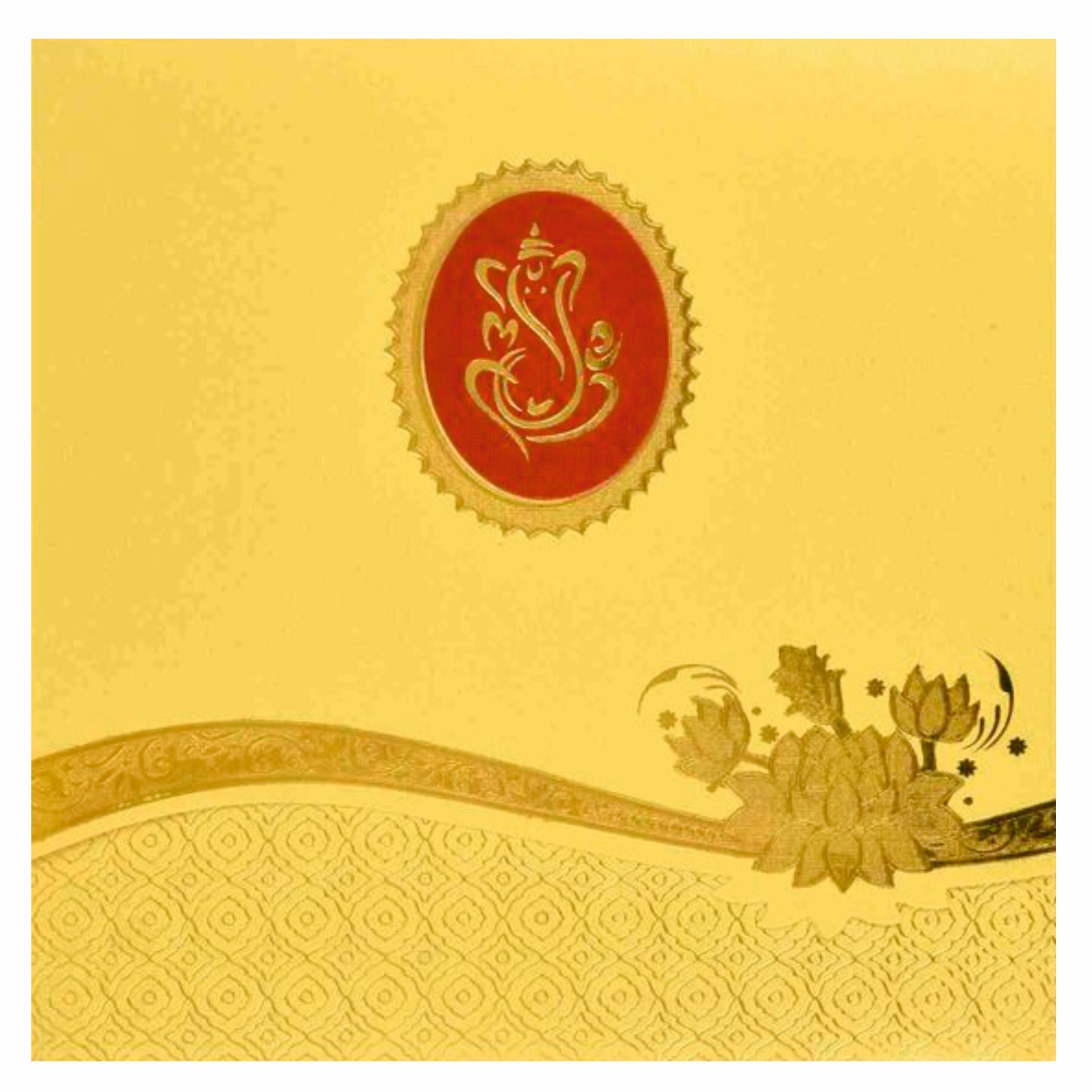 Beautiful Red Ganesha With Gold Shading Wedding Card - KNK30460