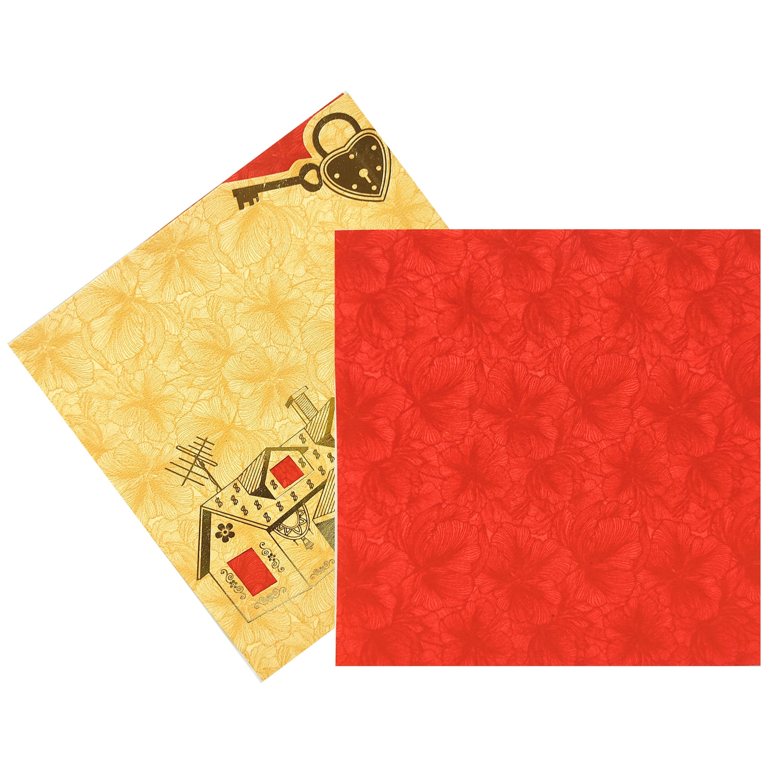 Check out the collection of Yellow floral house foil print with red floral insert invitation card at best price. &