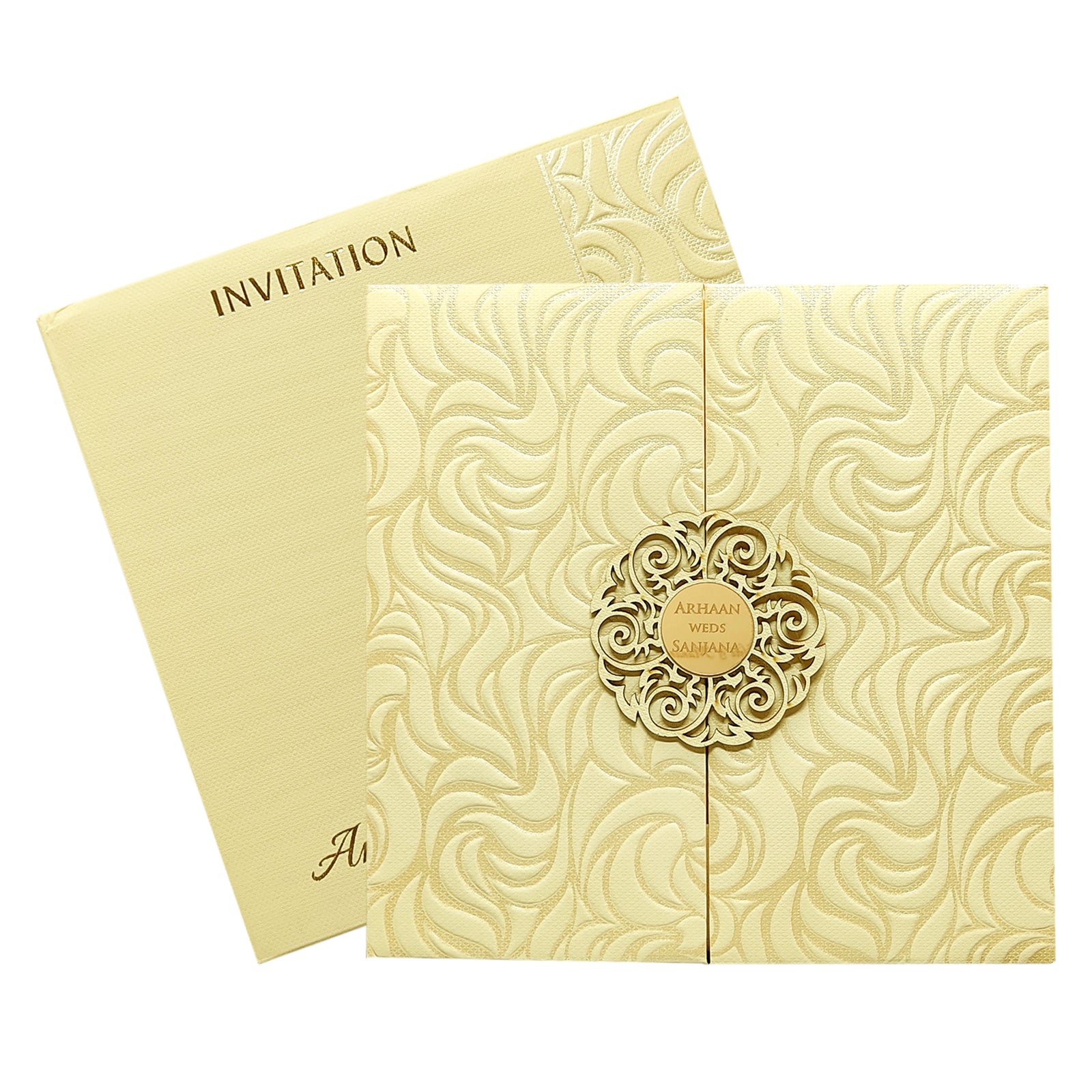 Cream Embossed Padded Invitation Card-KRC29842