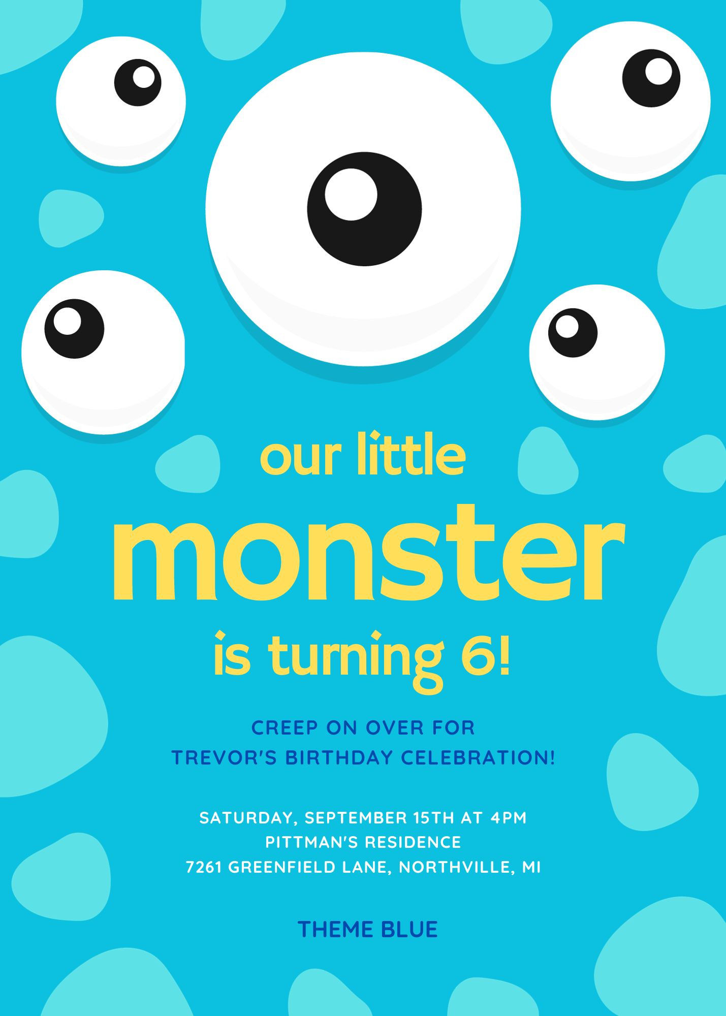 Blue Monster Themed Parties Invitation-AATHE001