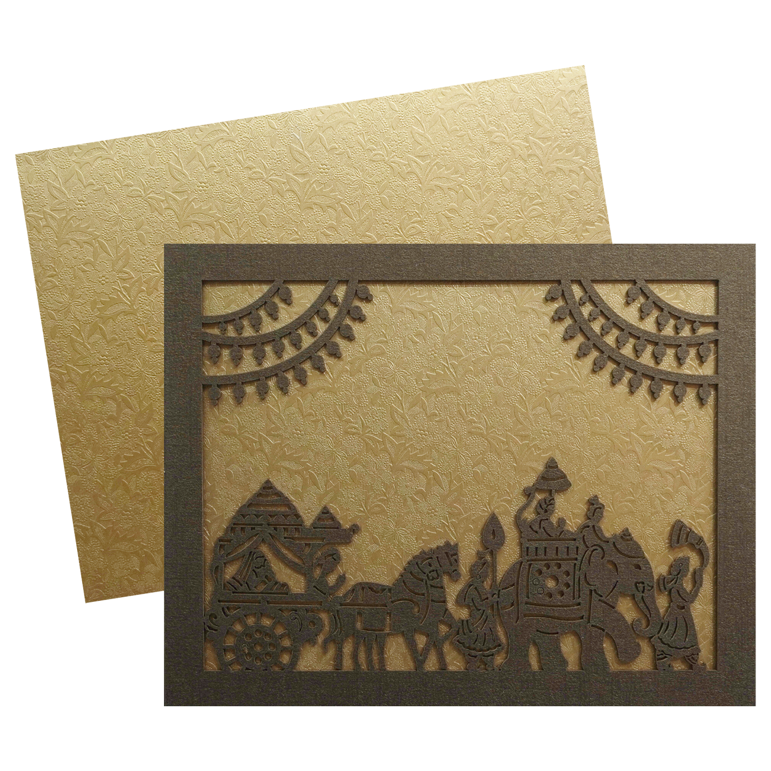 Golden Lazer Cut MDF Invitation Card-KSI11590