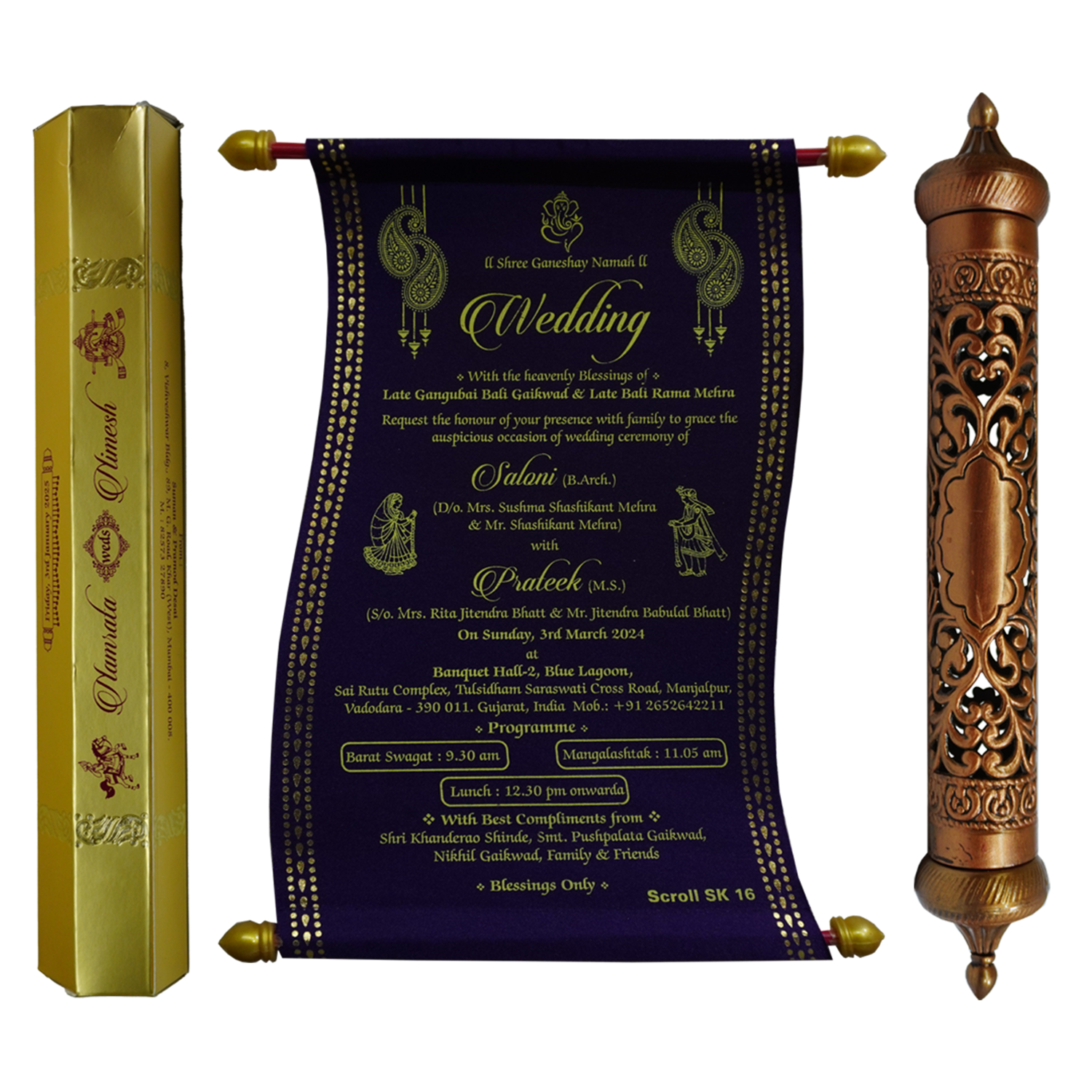 Violet Satin Scroll Card-KJTS0016