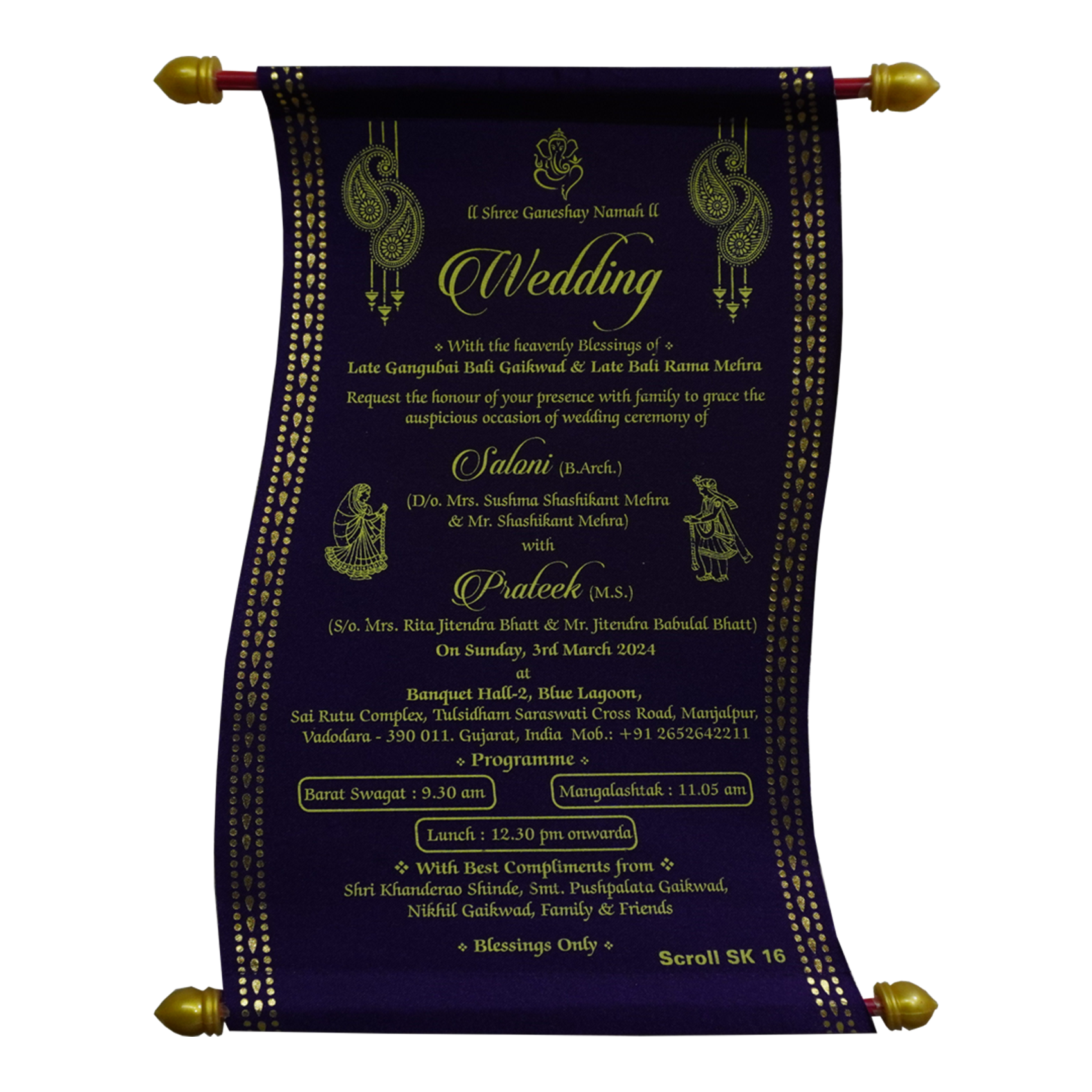 Violet Satin Scroll Card-KJTS0016