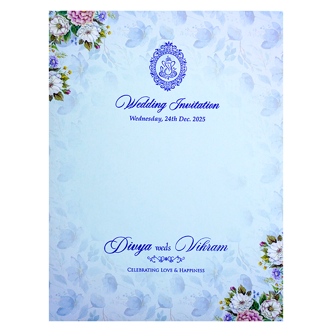 Blue Floral Wedding Invitation Card-KNKC4073