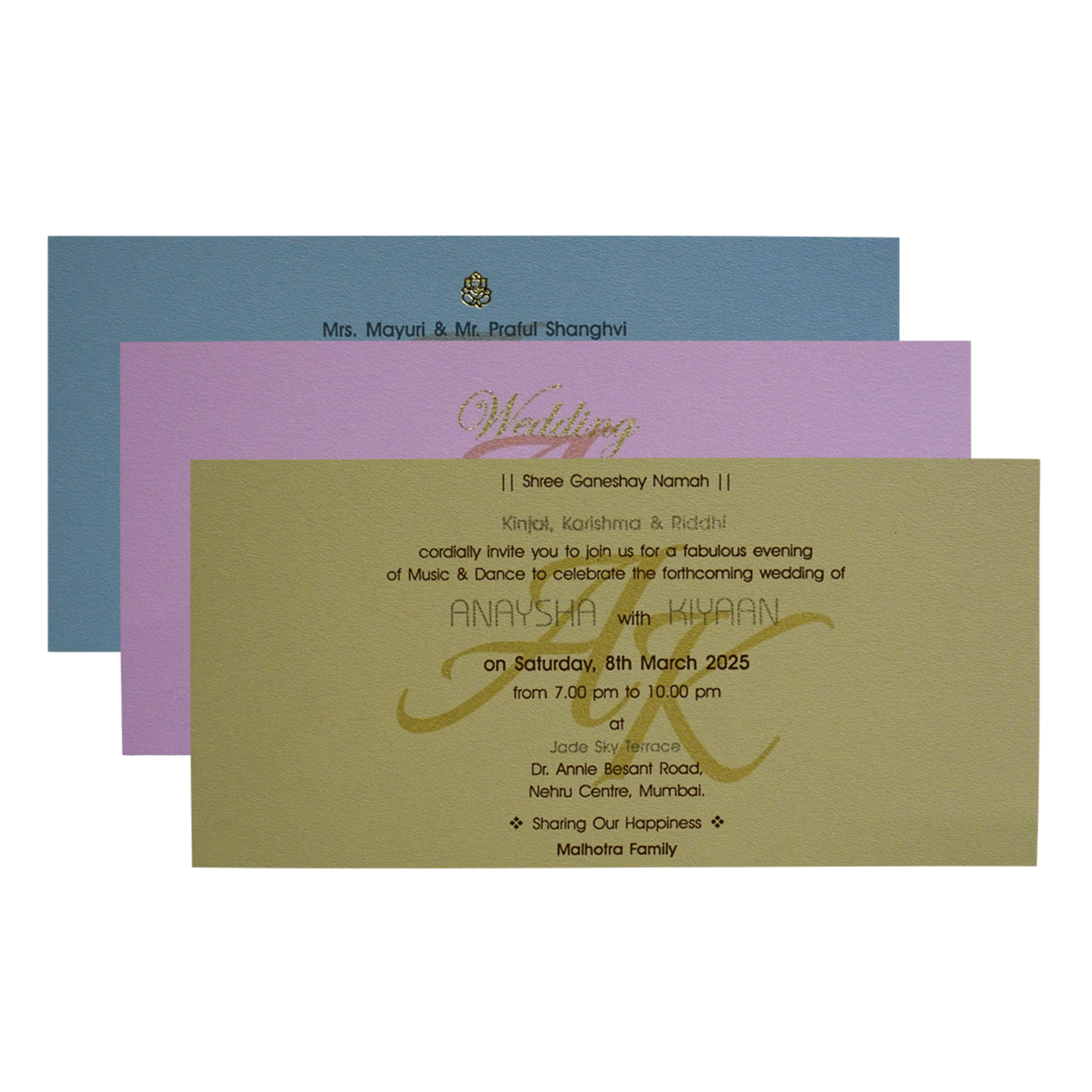 Blue Grey Fabric Sweet Box Invitation-KRC30820