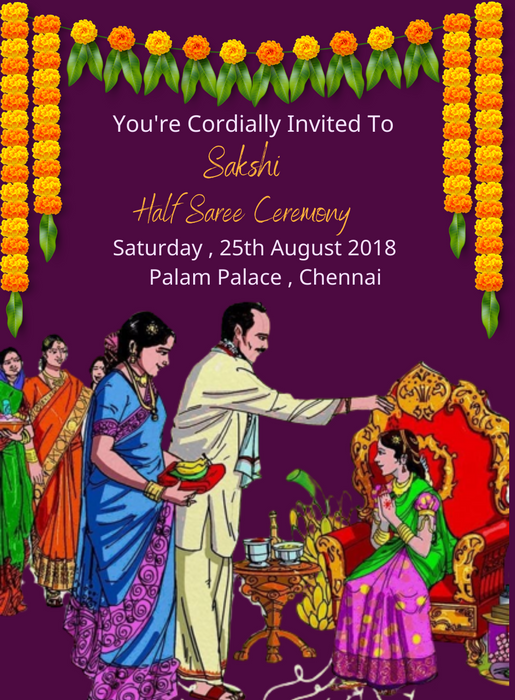 Blue Royal Half Saree Invitation-King of Cards