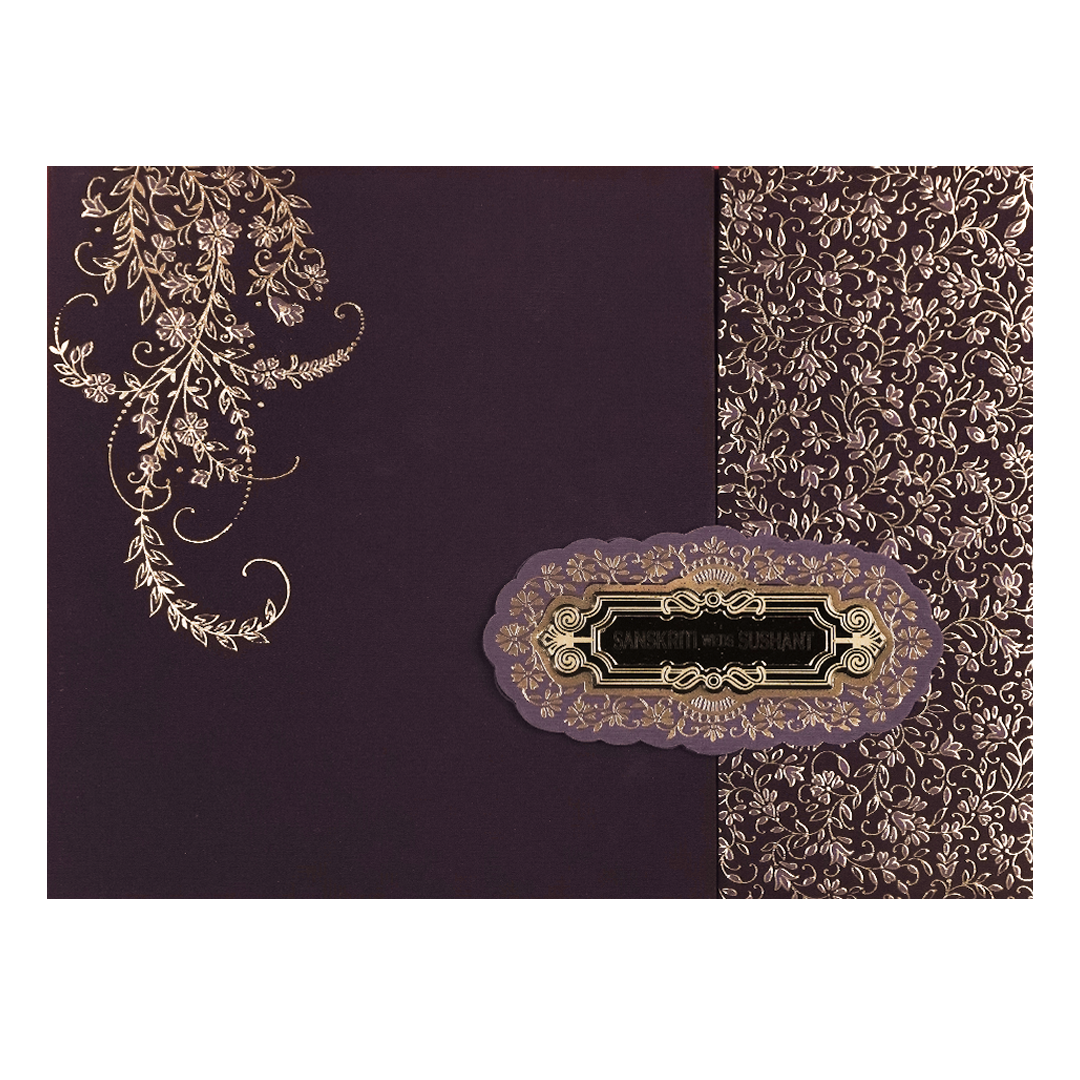 Purple Gold Floral Padded Wedding Card-KSI64340