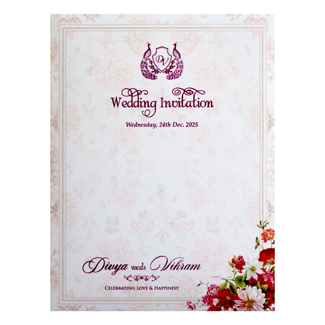 Pink Cream Floral Nameplate Invitation Card-KNKC4063