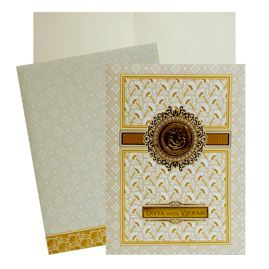 White Ganesha Nameplate Wedding Invitation-KNK7078W