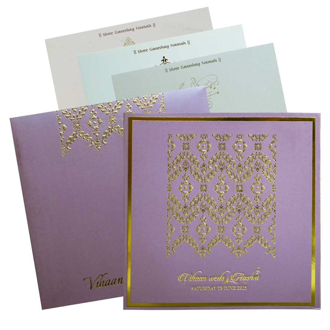 Make your event special with our exclusive Lavender Gold Floral Padded Wedding Card. Shop now! ?WhatsApp Support ?Express Delivery.