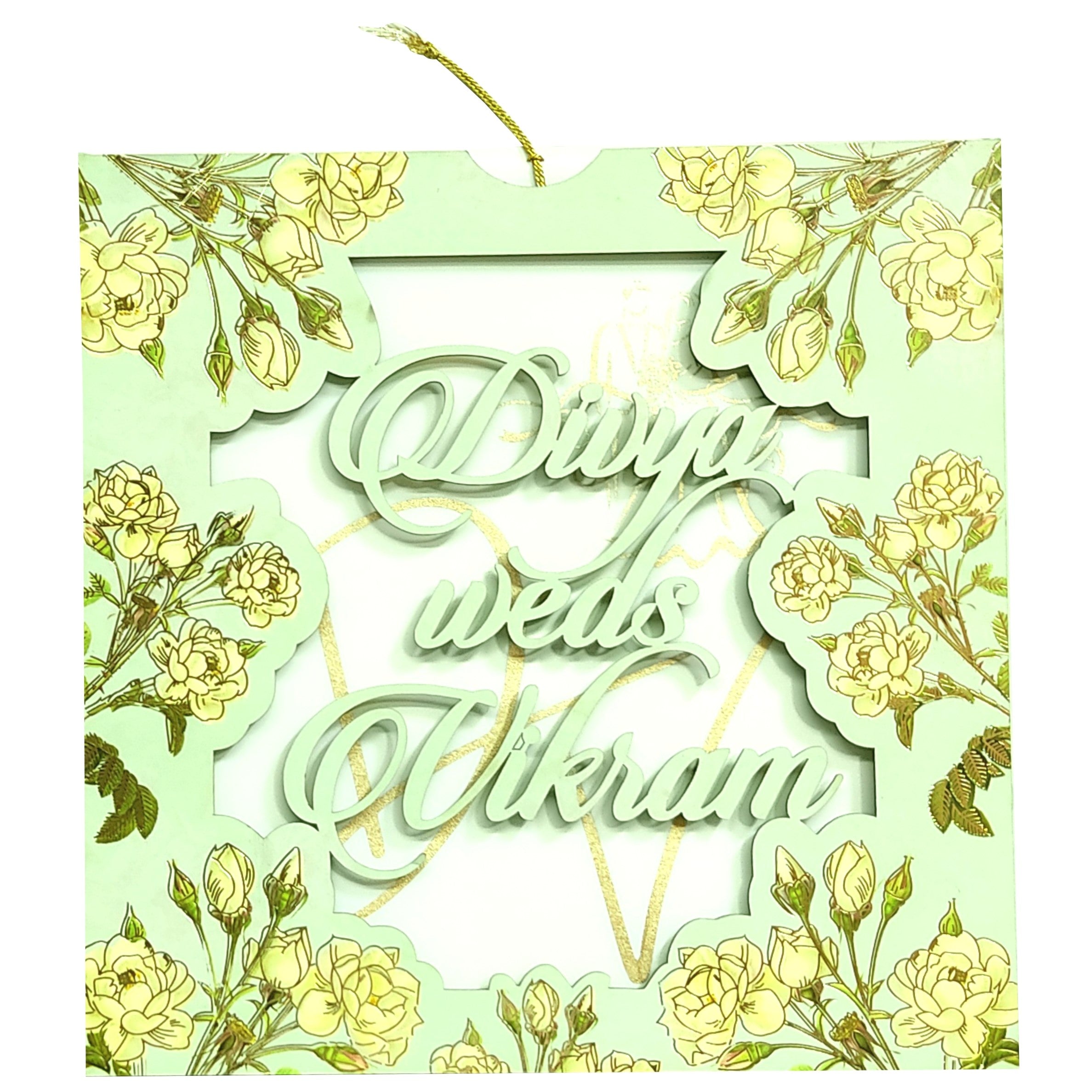 Green Floral MDF Invitation Card-KNPL5802