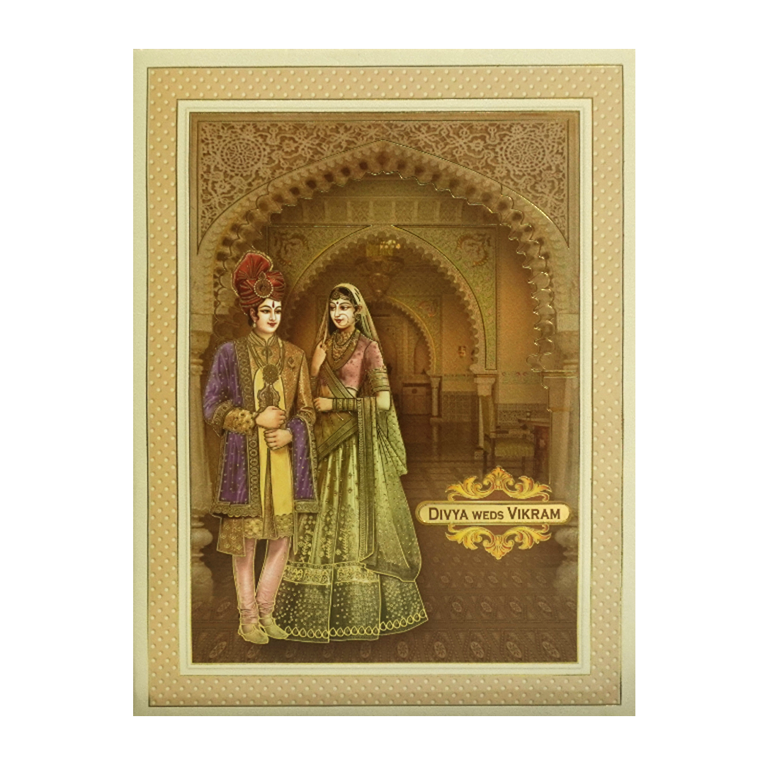 Cream Bride Groom Nameplate Wedding Card-KNKJ1134