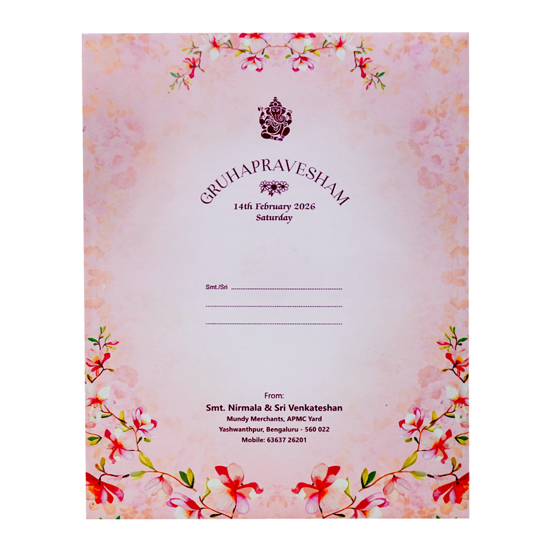 Pink Floral Design Nameplate Wedding Invitation - KNKJ1103