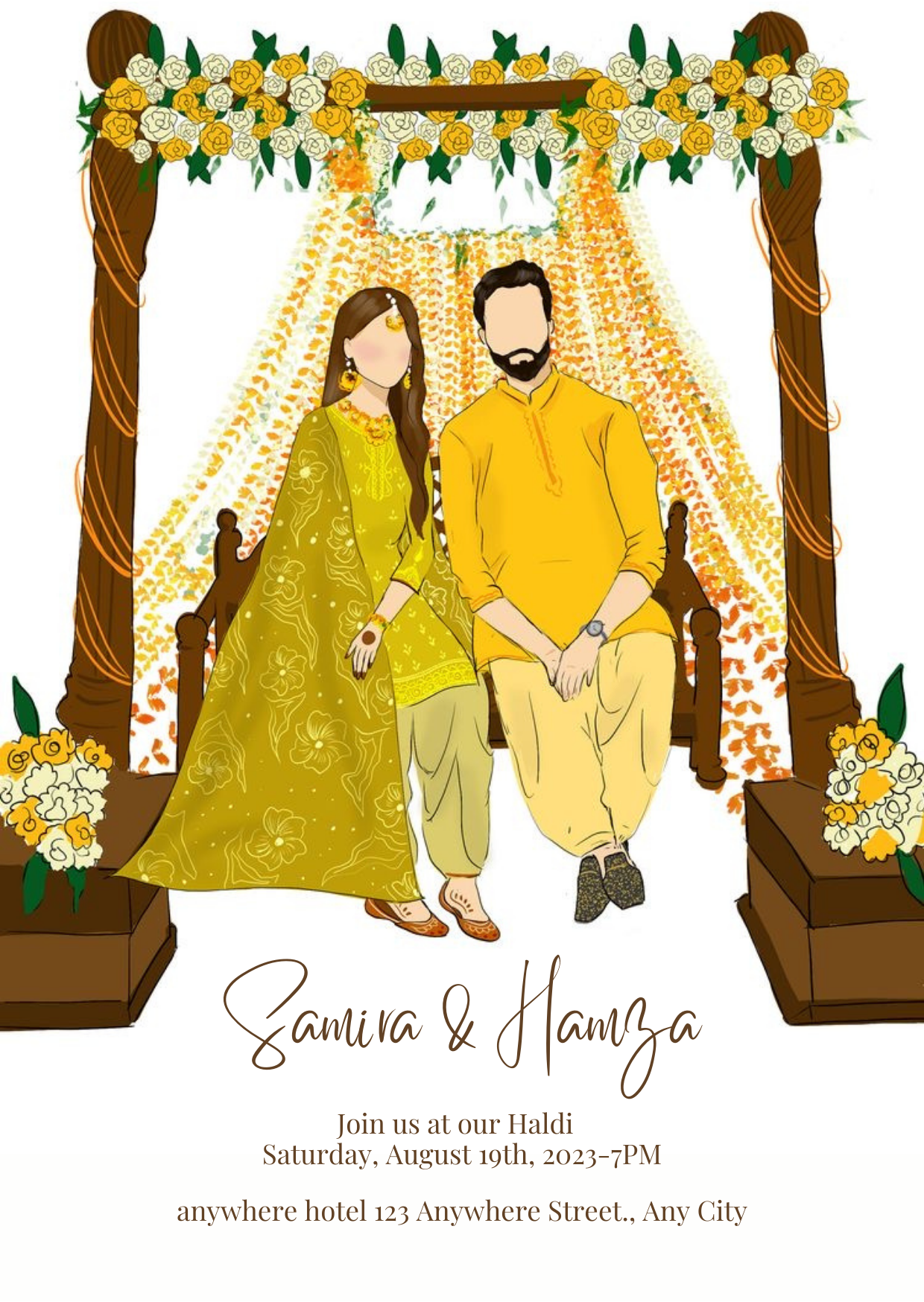 Yellow Marigold Haldi Ceremony Invitation-King of Cards