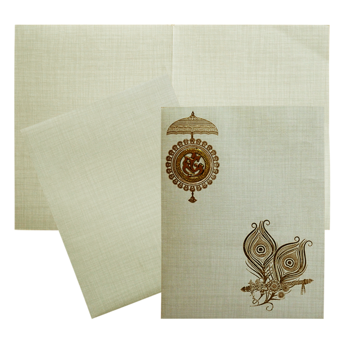 Grey Jumbo Metallic Peacock Feather And Ganesha Sticker-King of Cards