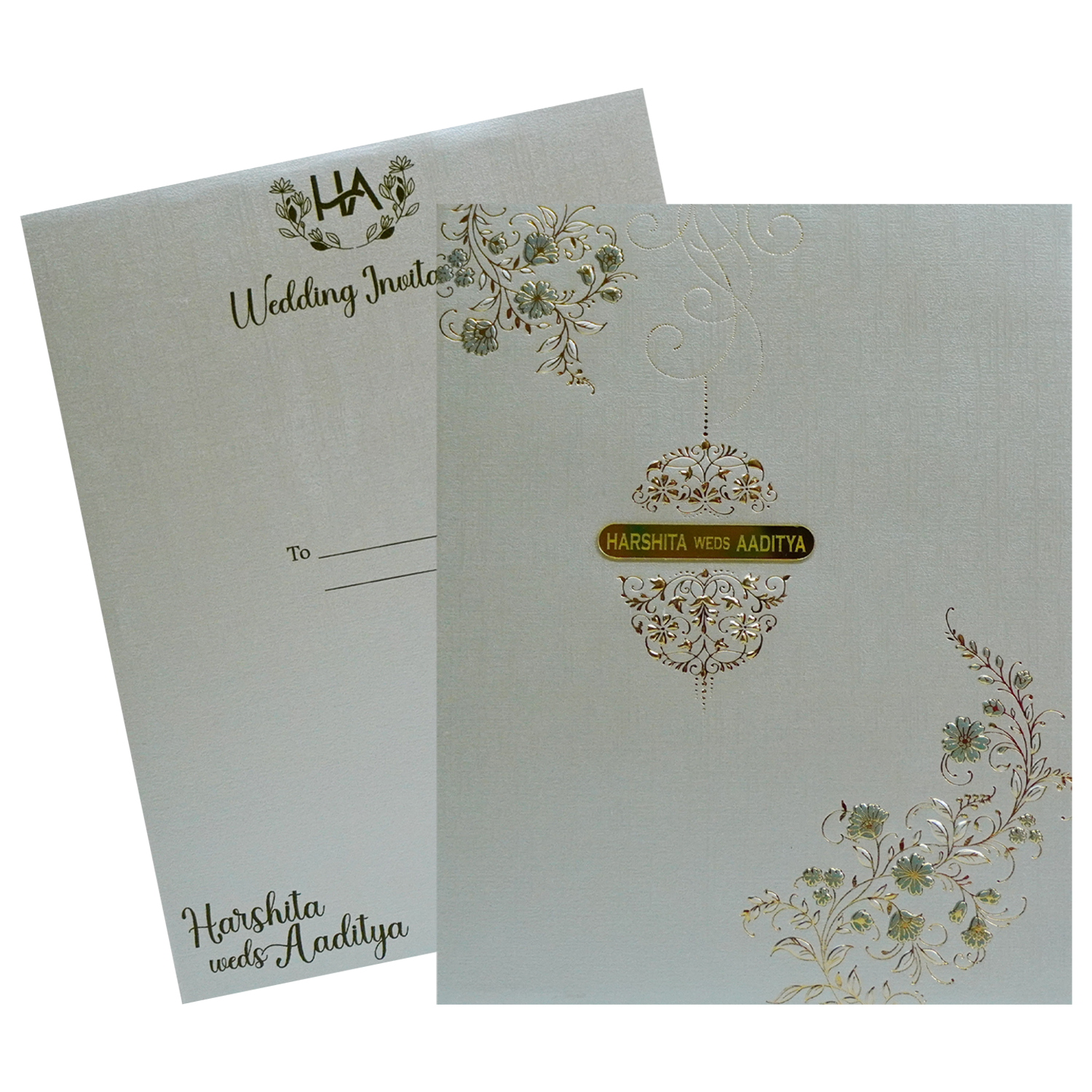 Greyish Green Padded Invitation-KSI12220