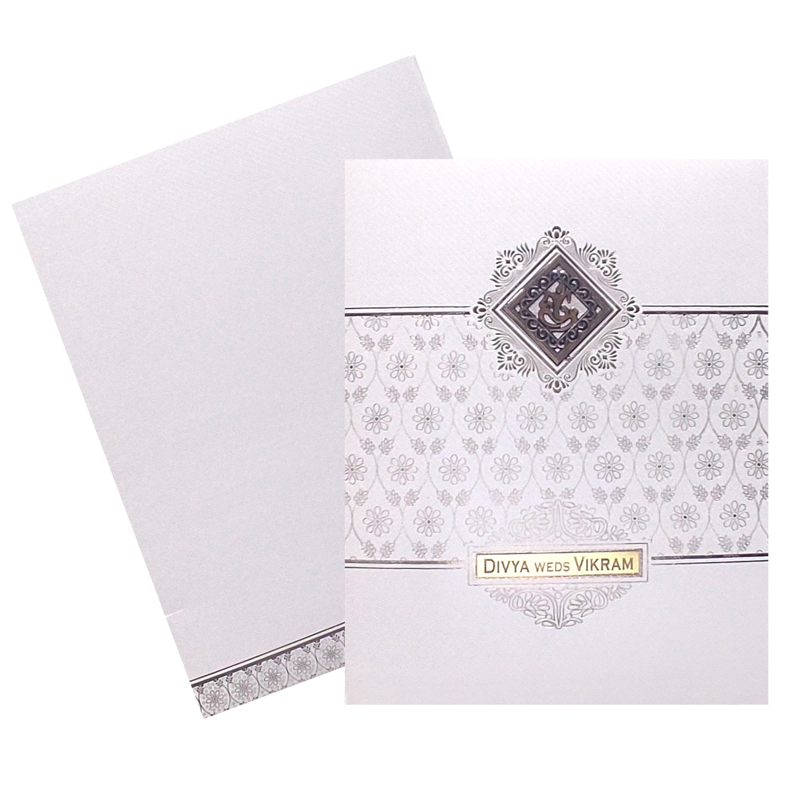 White Ganesha Floral Invitation Card-KNTW4401