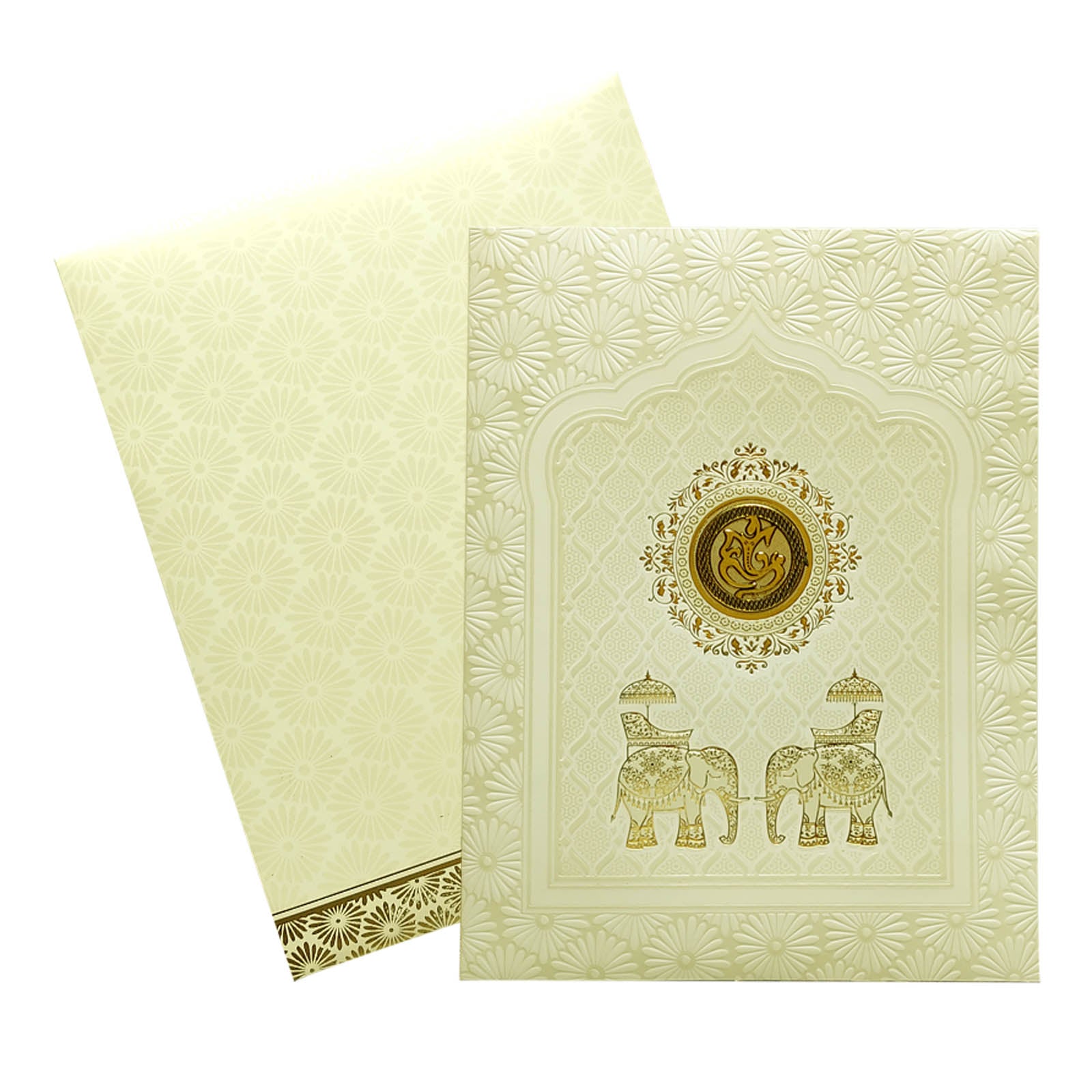 Ivory Floral Elephant Invitation Card-KNJS2067