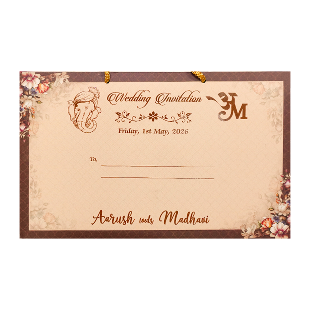 Brown Floral Padded Wedding Card-KSH72270