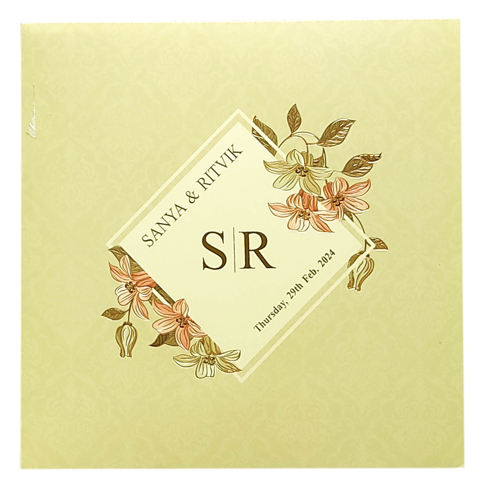 Cream Floral Wedding Card-KRC29630