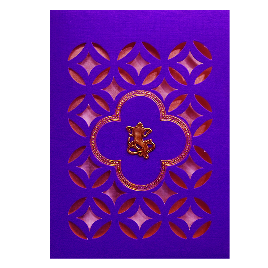 Purple Laser-Cut Wedding Card-KNK30491