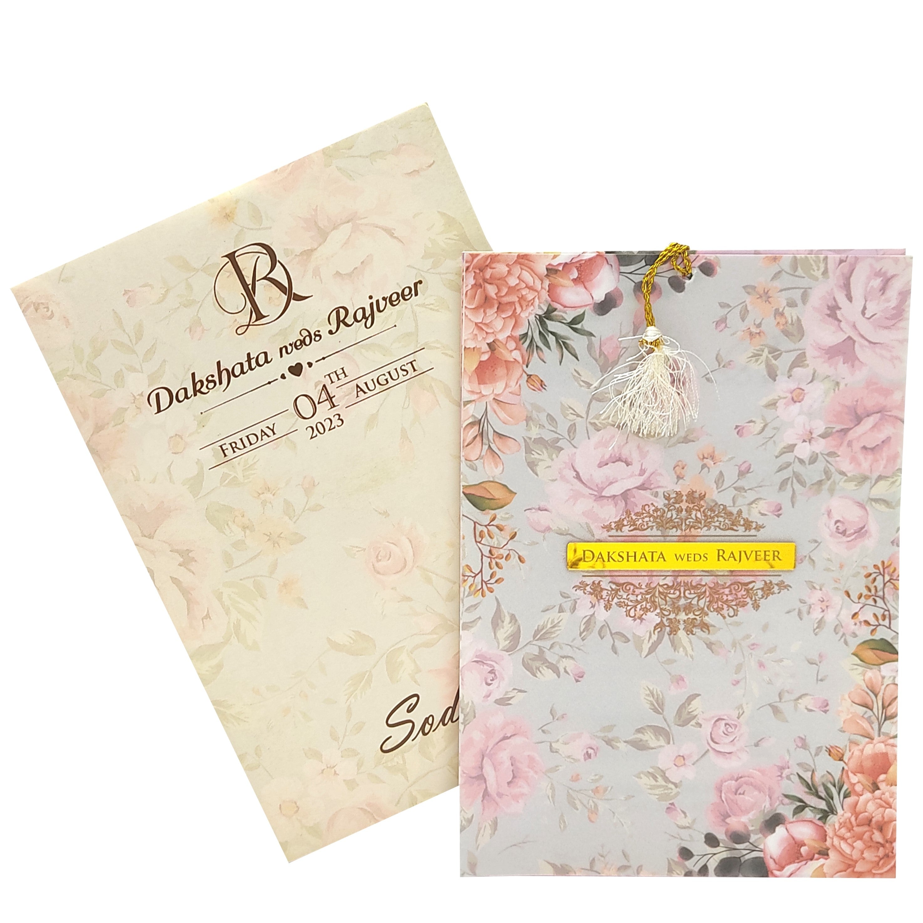 Cream Tracing Sheet Wedding Card-KVN05710