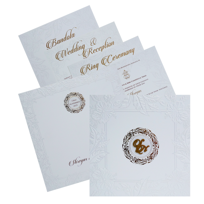 White Embossed Leaf Box Invitation Card-KPR05010