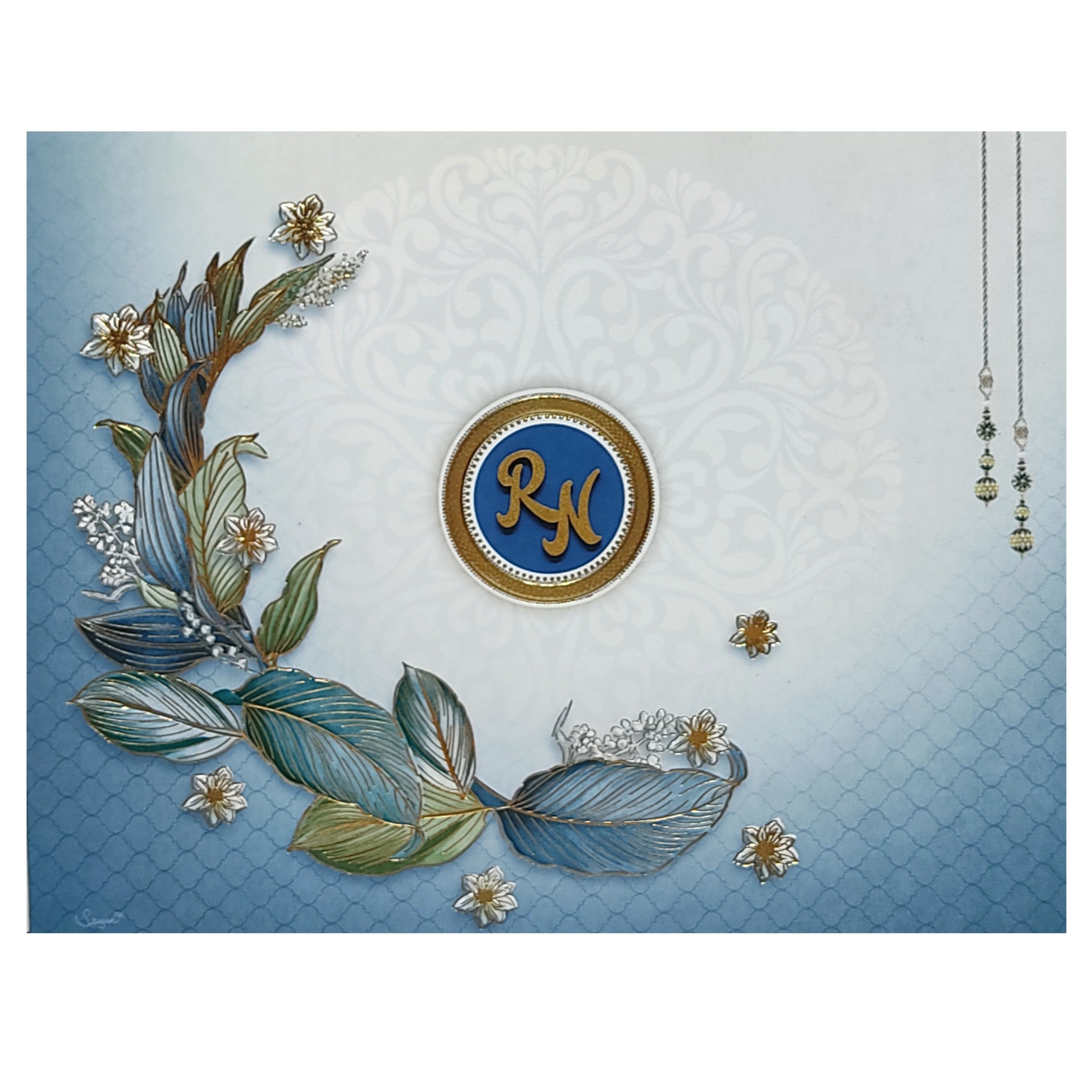 Blue Leaf Invitation Card-KRC29980
