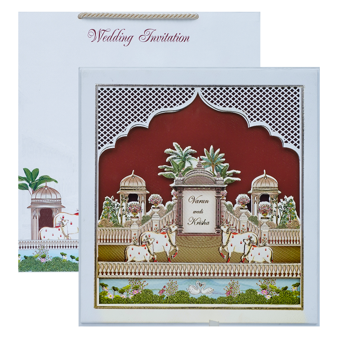 Maroon Royal Palace Wedding Invitation Box-KMMEX8320