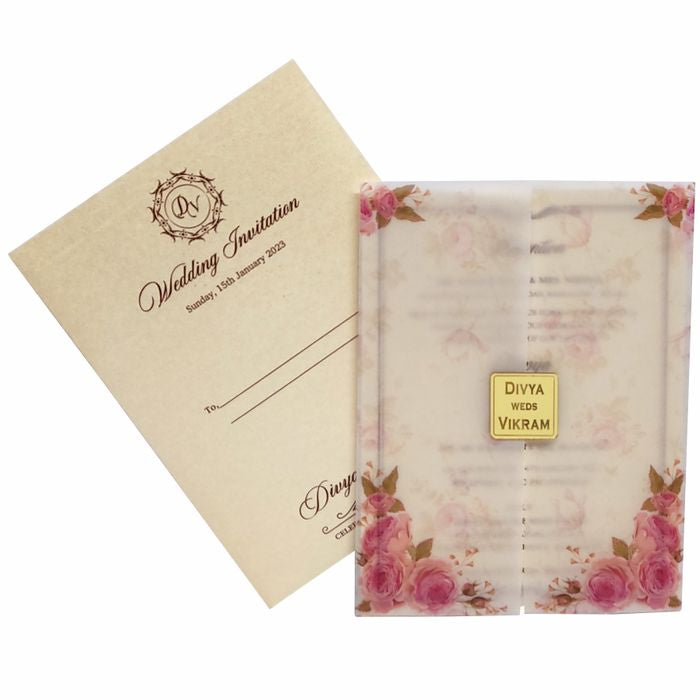 Pink Premium Floral Tracing Sheet Card In Offset Print-KNCY6071-King of Cards