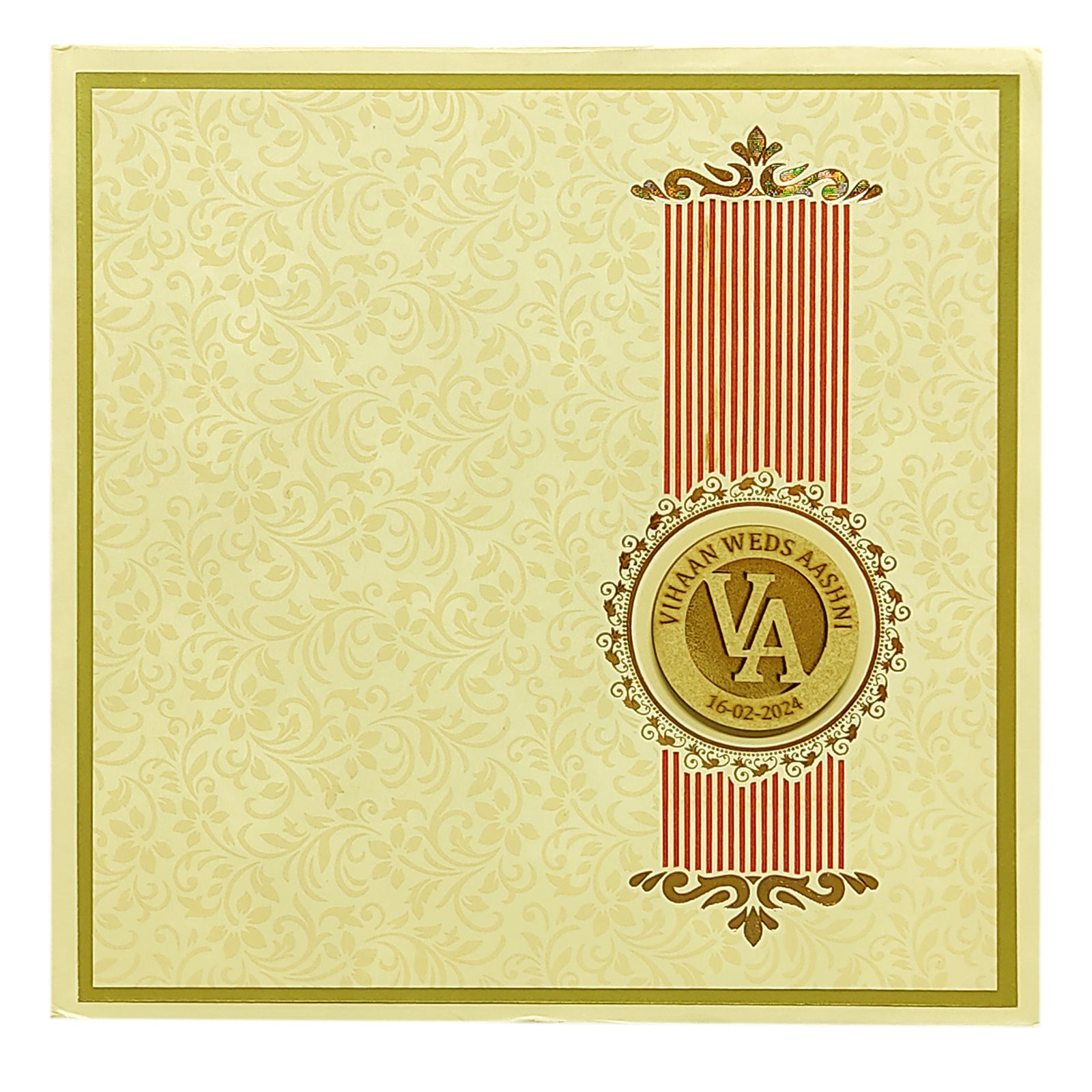 Cream Floral Padded Wedding Card-KRC29450