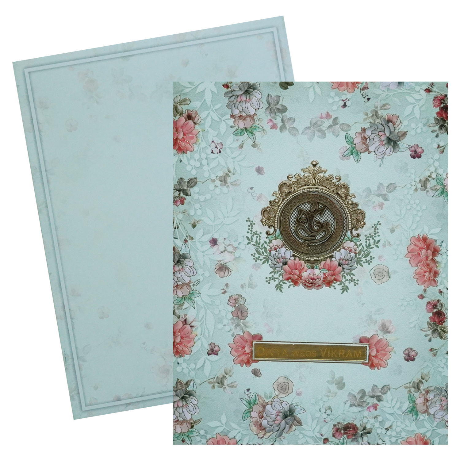 Green Floral Nameplate Box Invitation Card