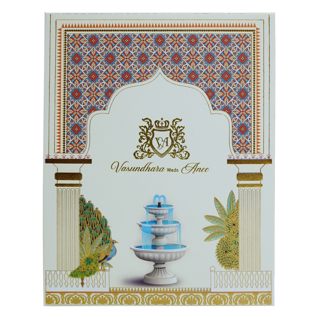 White Fountain Wedding Card-KBM04870