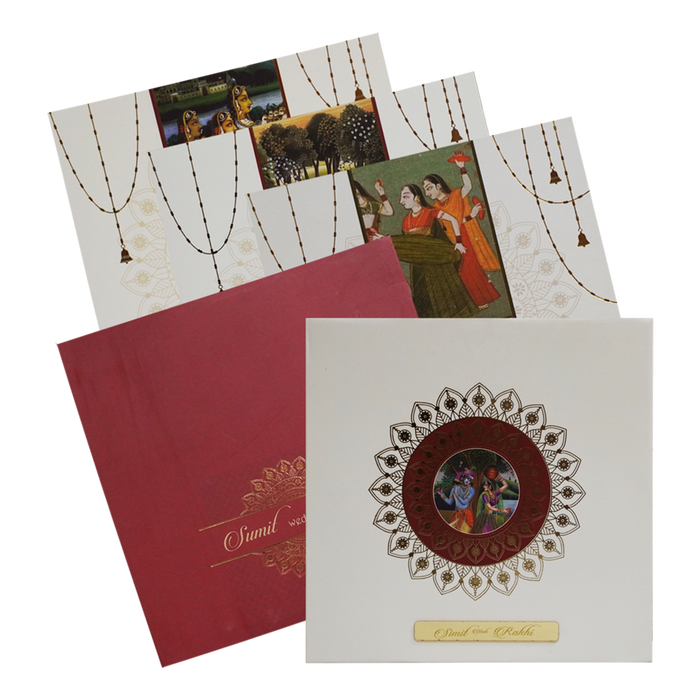 White Floral Radha Krishna Invitation Card-King of Cards