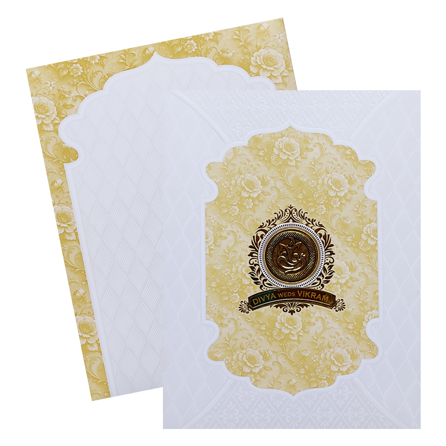 White Embossed Cream Floral Wedding Card-KNJS2084Y