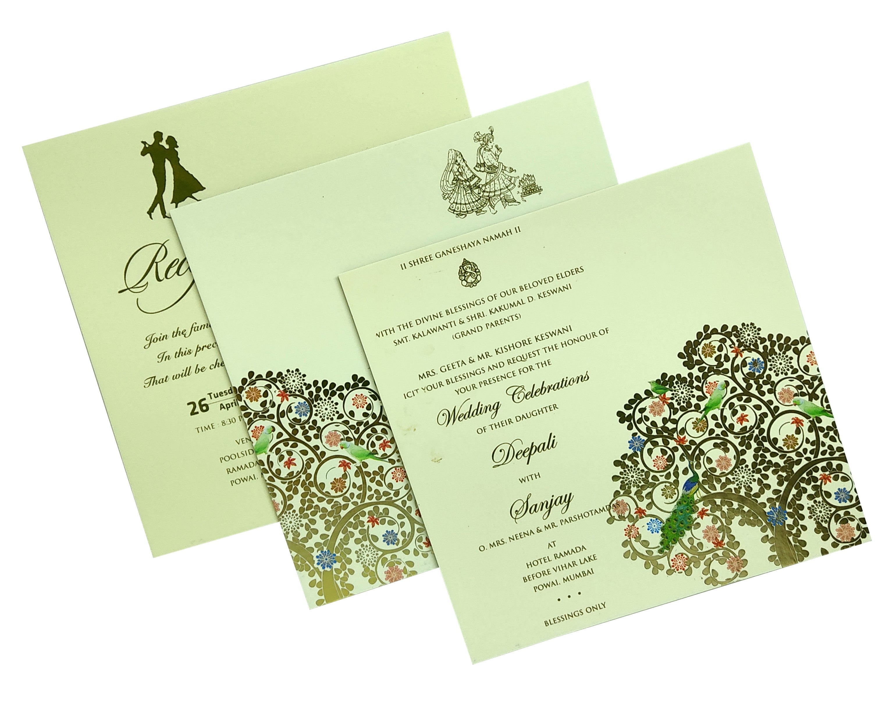 Beige Floral Padded Invitation Card-KBM04410