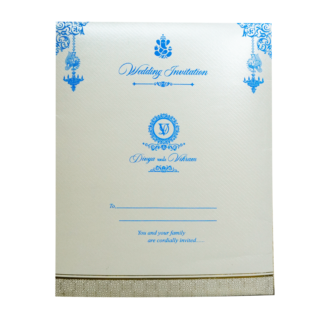 Metallic White Ganesha Wedding Card-KNWT5032