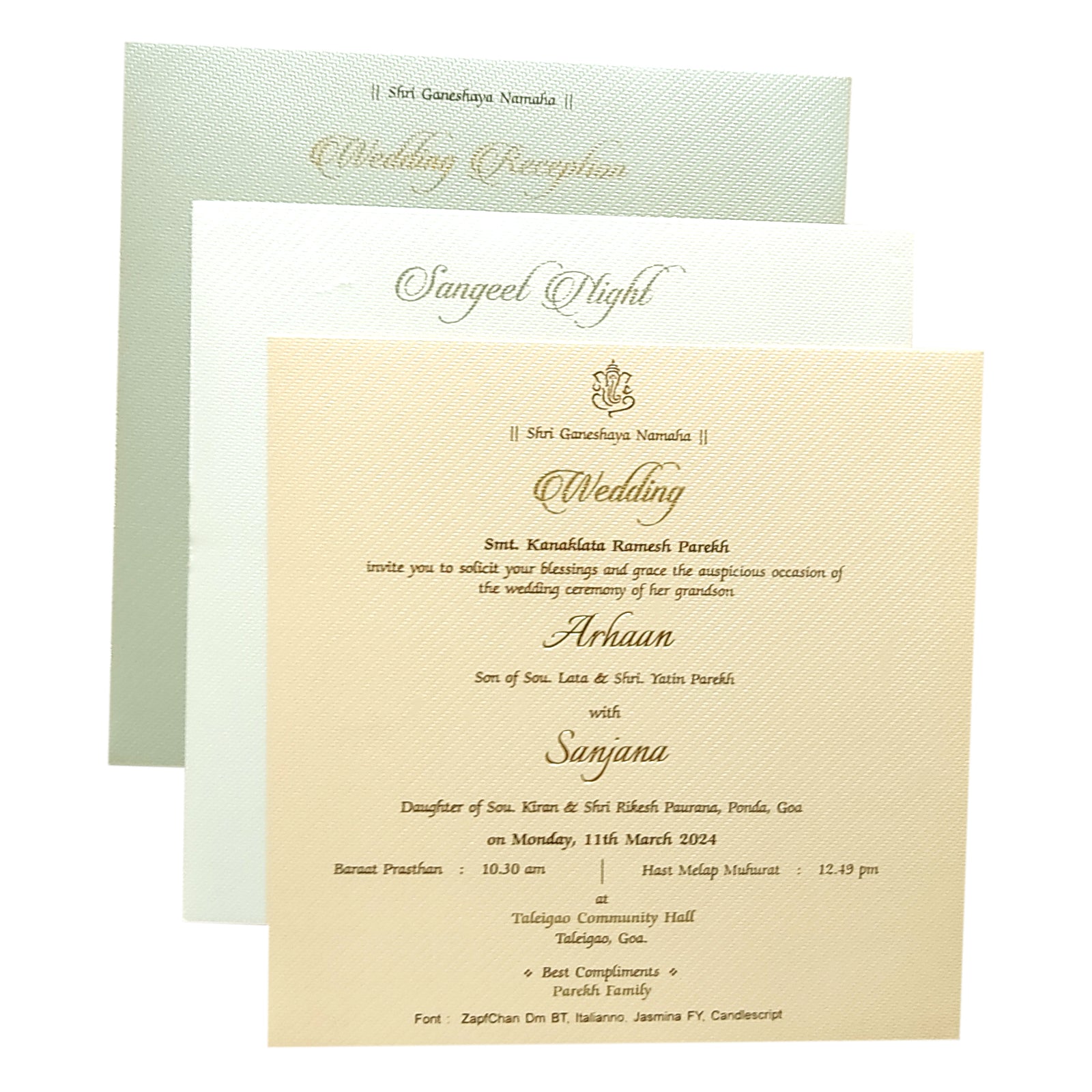 Green Embossed Padded Invitation Card-KRC29841