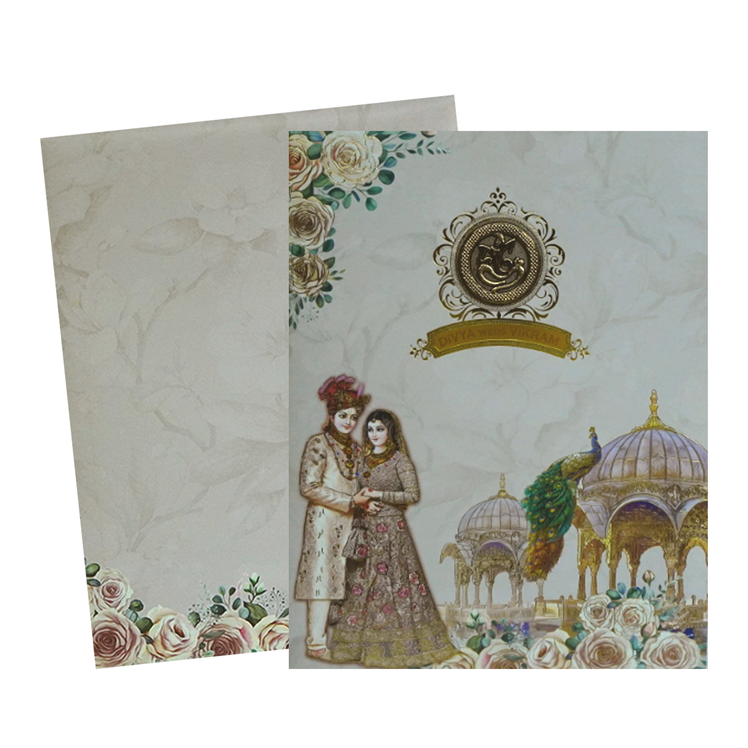 Crepe Pink Arch Wedding Card-KNKJ1132