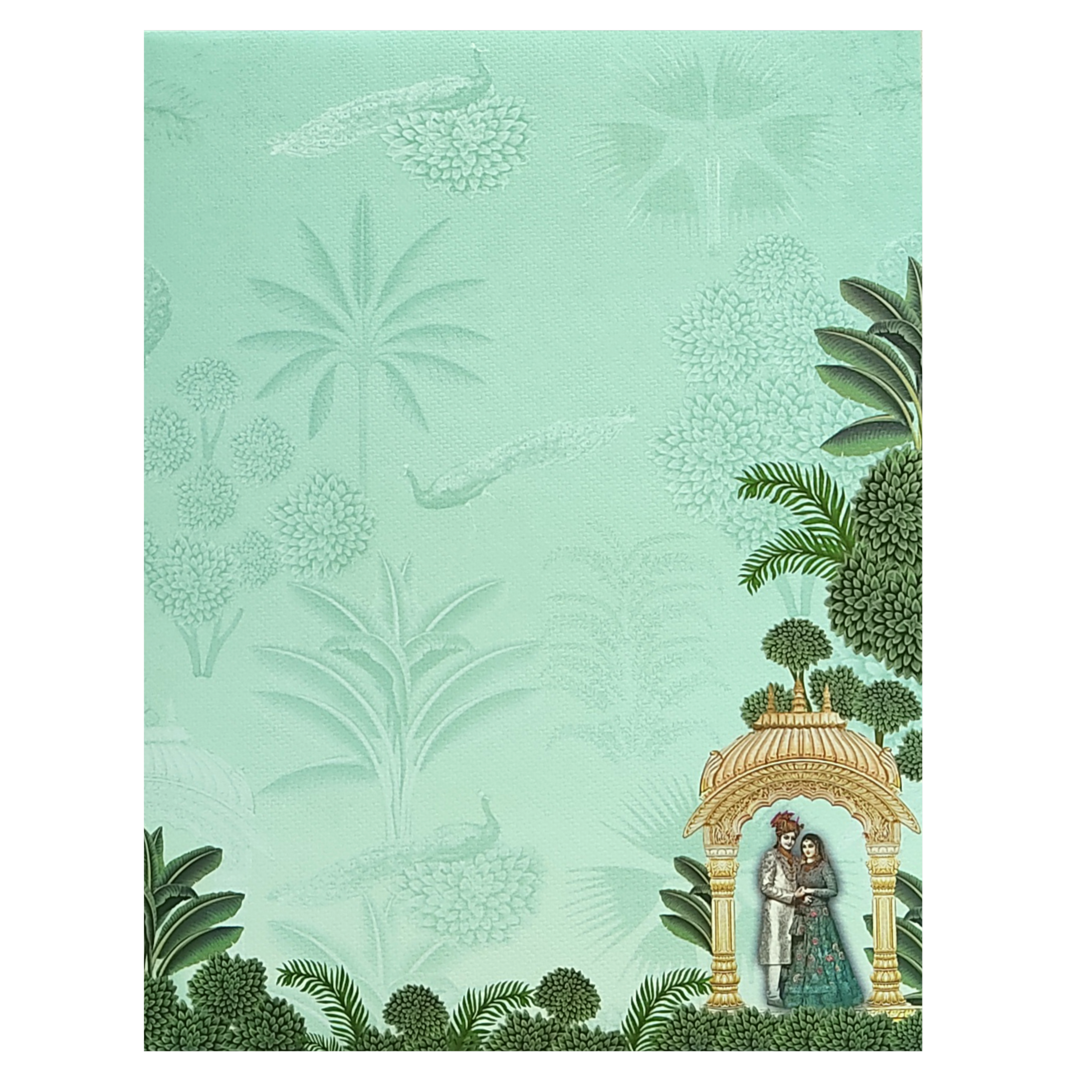 Green Arch Bride Groom Nameplate Marriage Card-KNKM8203