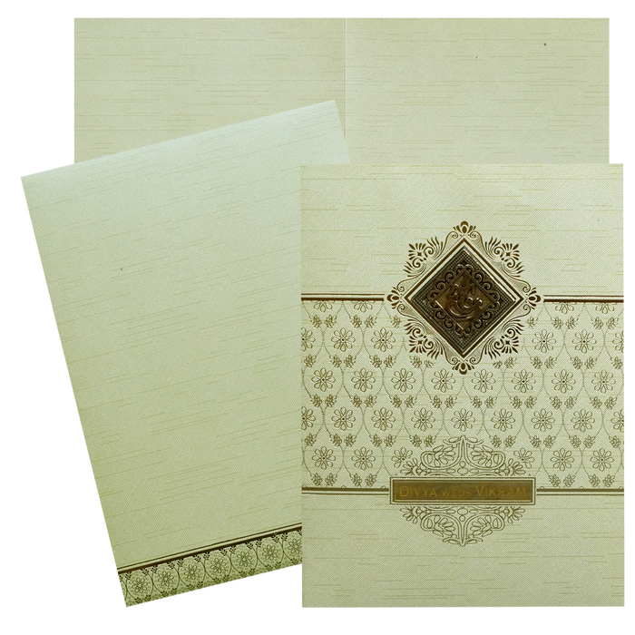 Pista Green Ganesha Nameplate Wedding Card-KNRM8706N