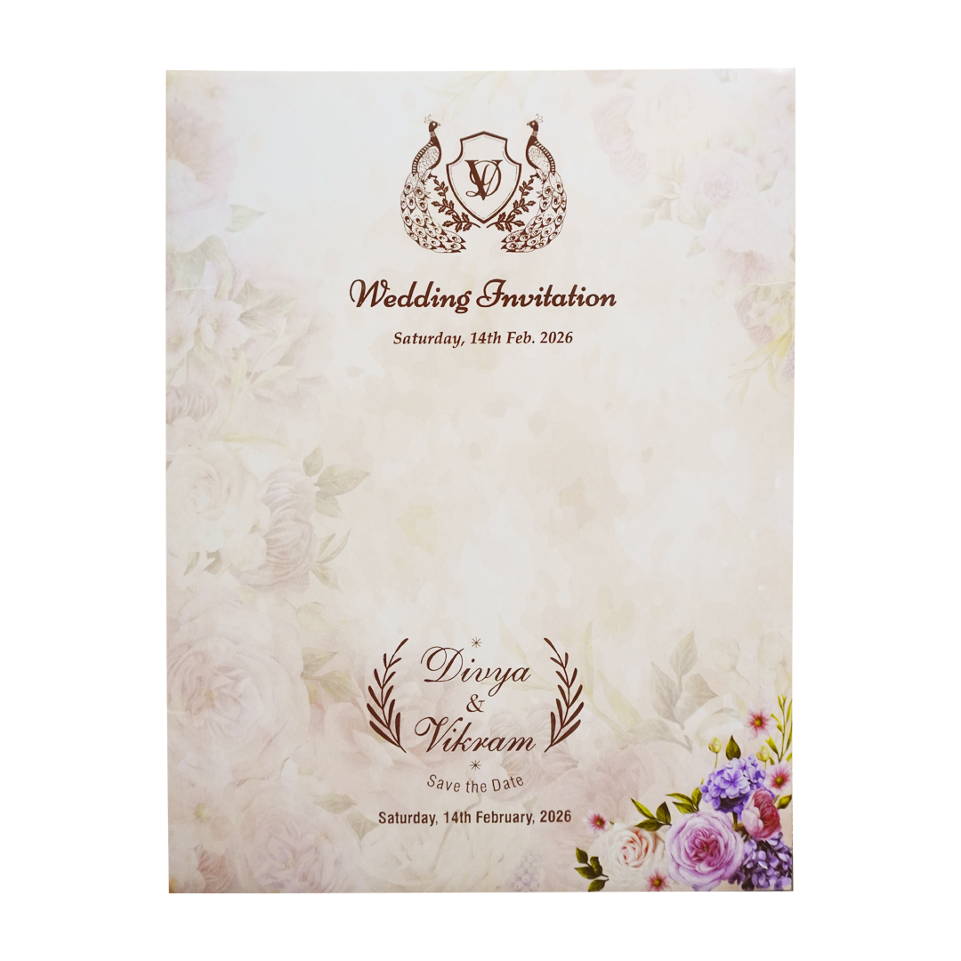 Peach Floral Wedding Invitation Card-KNTY6804