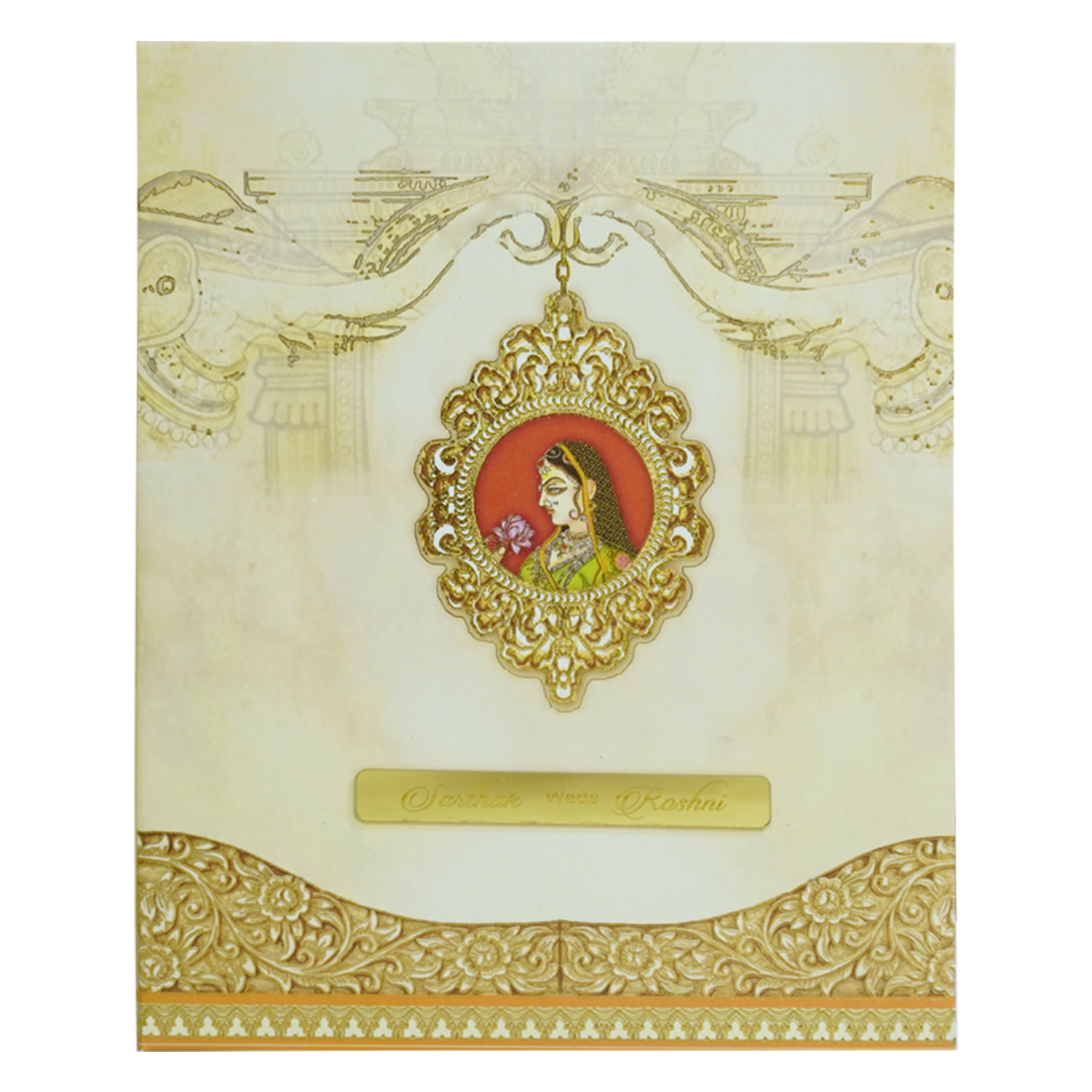 Beige Premium Padded Wedding Card-KBM04810