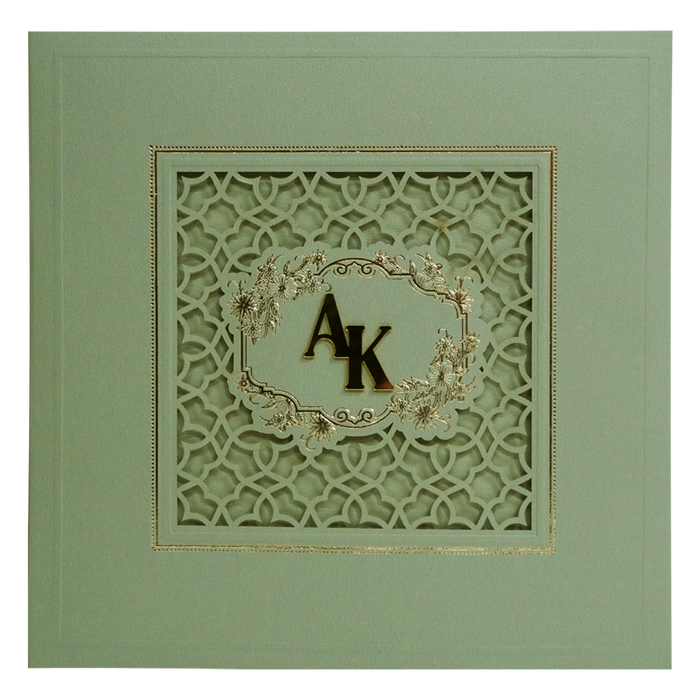 Green Laser Cut Padded Wedding Card Design-King of Cards