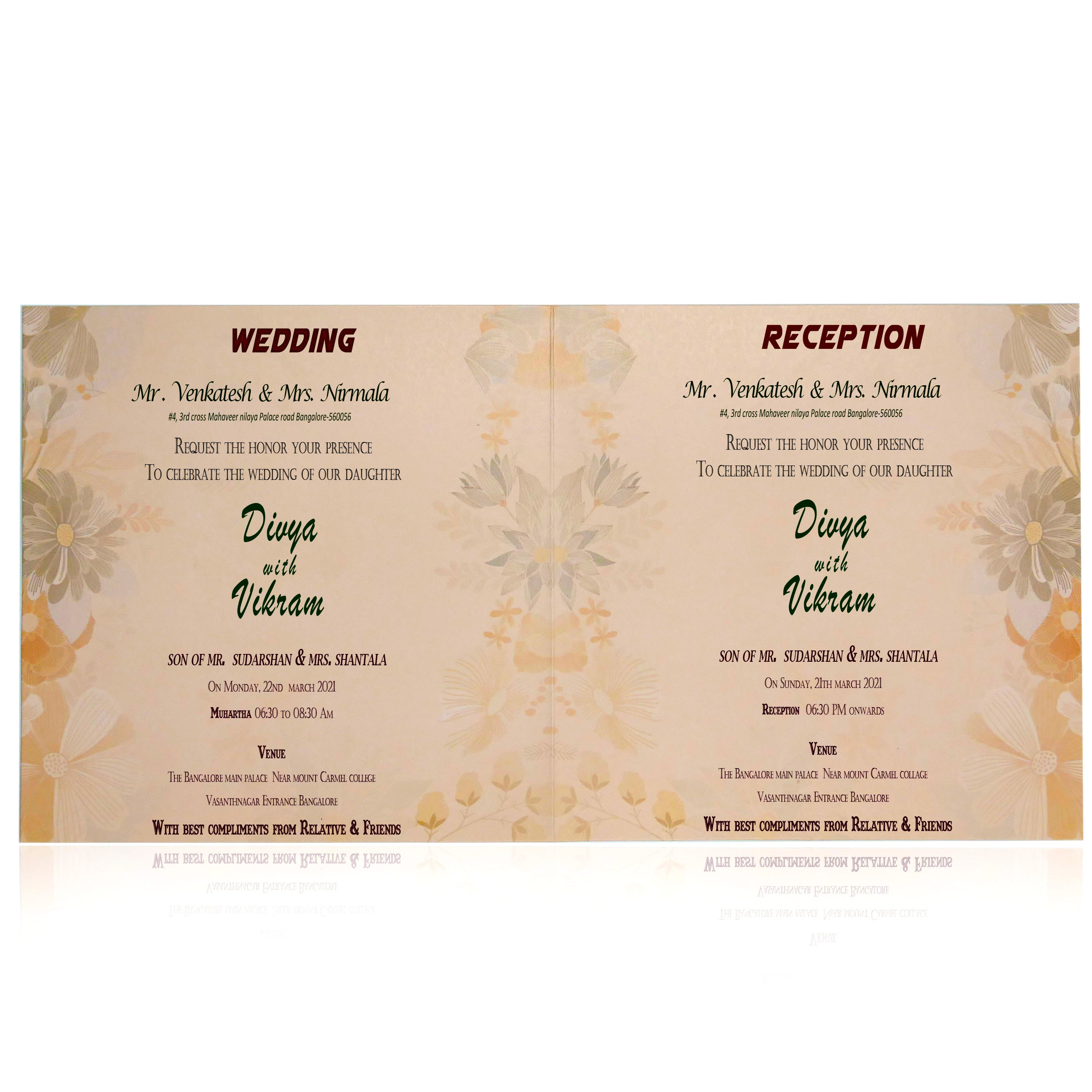 Orange Offset Floral Wedding Card With Name Plate and Gold Foiling-KNBY5405